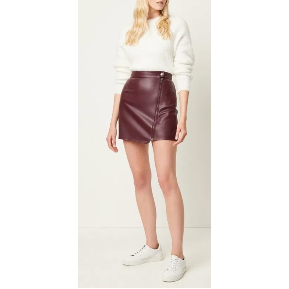French Connection Arianna PU Mini Skirt Faux Leather Berry Blush Burgundy Sz 8